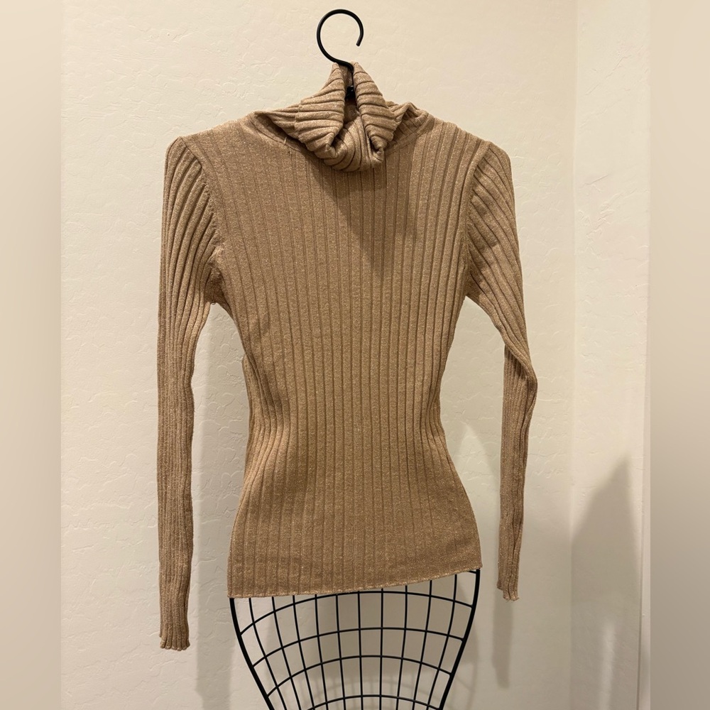 Tan Ribbed Turtleneck Sweater